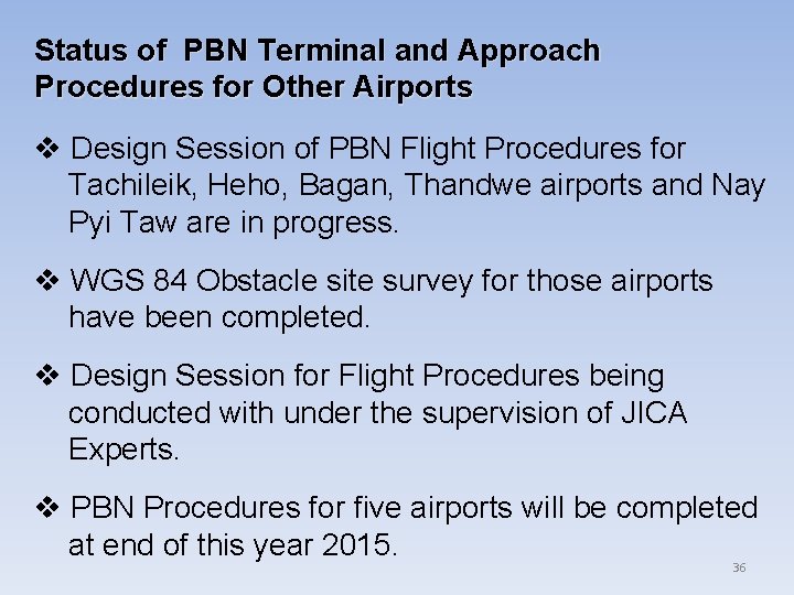 Status of PBN Terminal and Approach Procedures for Other Airports v Design Session of