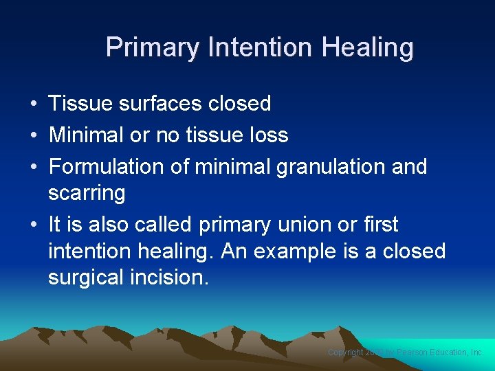 Primary Intention Healing • Tissue surfaces closed • Minimal or no tissue loss •