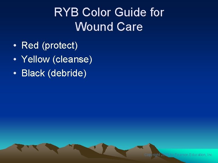 RYB Color Guide for Wound Care • Red (protect) • Yellow (cleanse) • Black