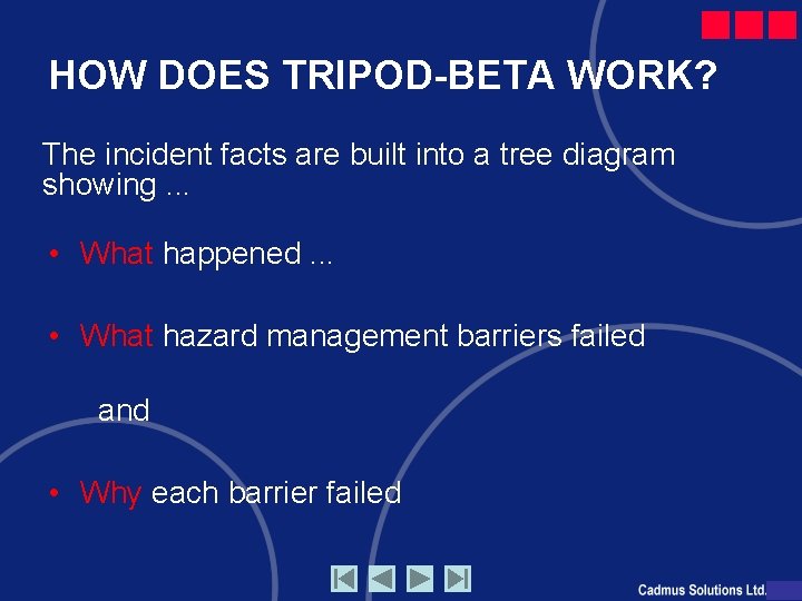 HOW DOES TRIPOD-BETA WORK? The incident facts are built into a tree diagram showing.