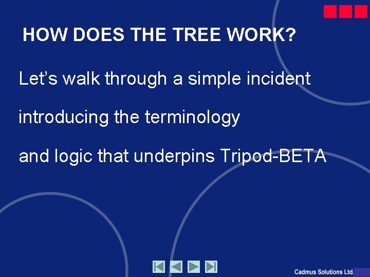 HOW DOES THE TREE WORK? Let’s walk through a simple incident introducing the terminology