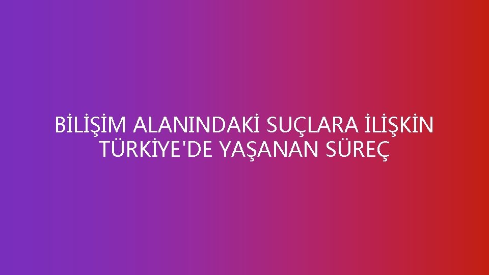 BİLİŞİM ALANINDAKİ SUÇLARA İLİŞKİN TÜRKİYE'DE YAŞANAN SÜREÇ 