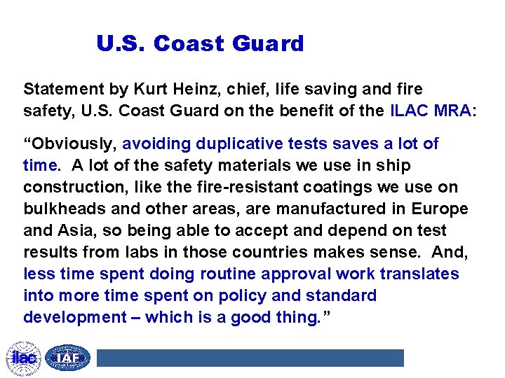 U. S. Coast Guard Statement by Kurt Heinz, chief, life saving and fire safety,