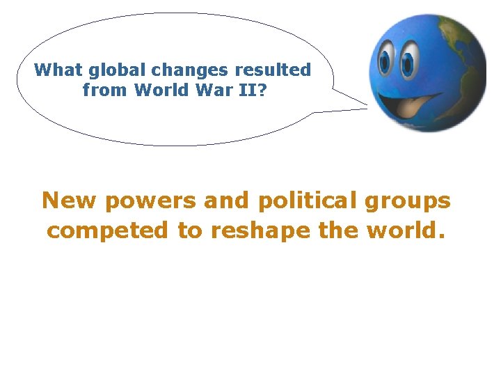 What global changes resulted from World War II? New powers and political groups competed