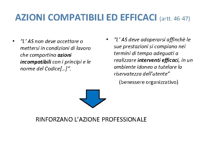 AZIONI COMPATIBILI ED EFFICACI (artt. 46 -47) • “L’ AS non deve accettare o