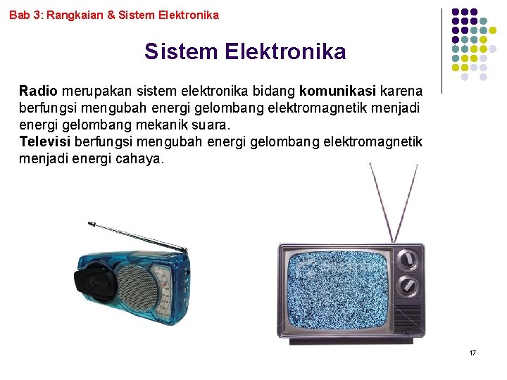 Bab 3: Rangkaian & Sistem Elektronika Radio merupakan sistem elektronika bidang komunikasi karena berfungsi