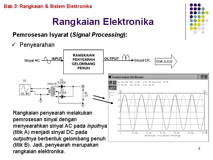Bab 3: Rangkaian & Sistem Elektronika Rangkaian Elektronika Pemrosesan Isyarat (Signal Processing): ü Penyearahan