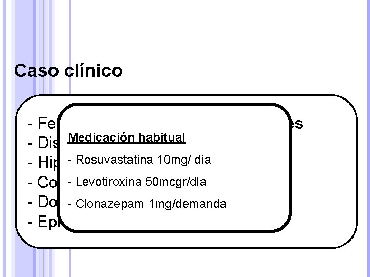 Caso clínico - Femenino – 41 años – Buenos Aires Medicación habitual - Dislipidemia