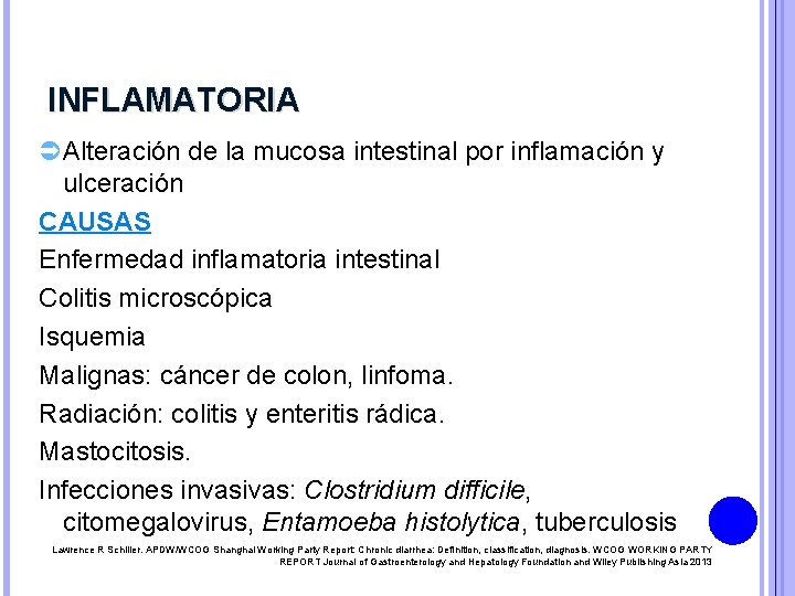 INFLAMATORIA ÜAlteración de la mucosa intestinal por inflamación y ulceración CAUSAS Enfermedad inflamatoria intestinal