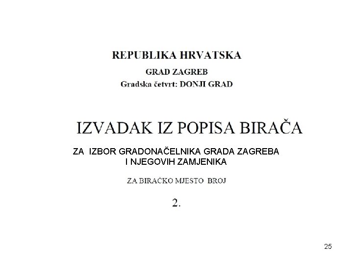 ZA IZBOR GRADONAČELNIKA GRADA ZAGREBA I NJEGOVIH ZAMJENIKA 25 