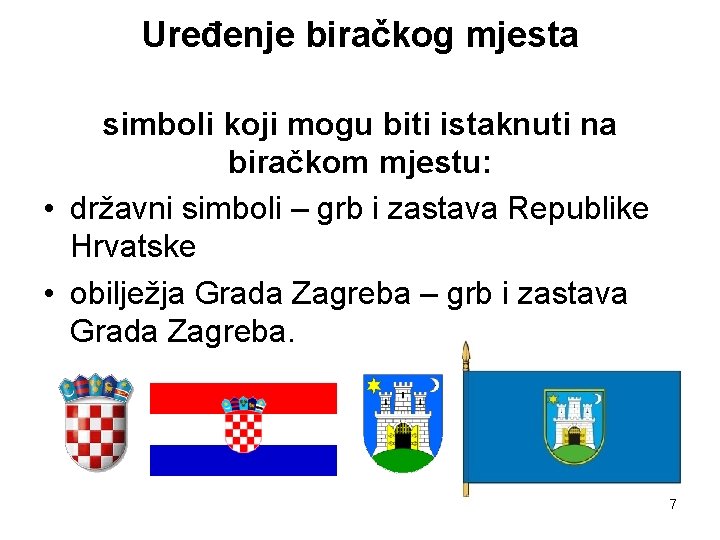 Uređenje biračkog mjesta simboli koji mogu biti istaknuti na biračkom mjestu: • državni simboli