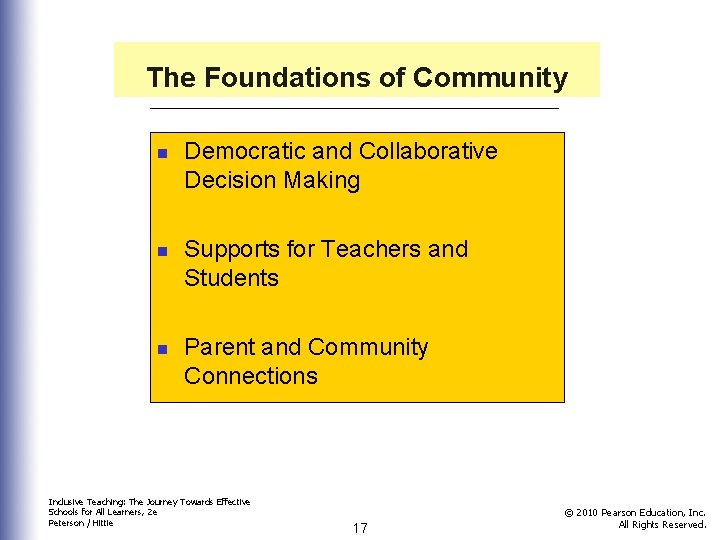 The Foundations of Community n n n Democratic and Collaborative Decision Making Supports for