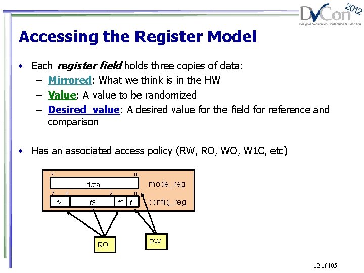 Accessing the Register Model • Each register field holds three copies of data: –