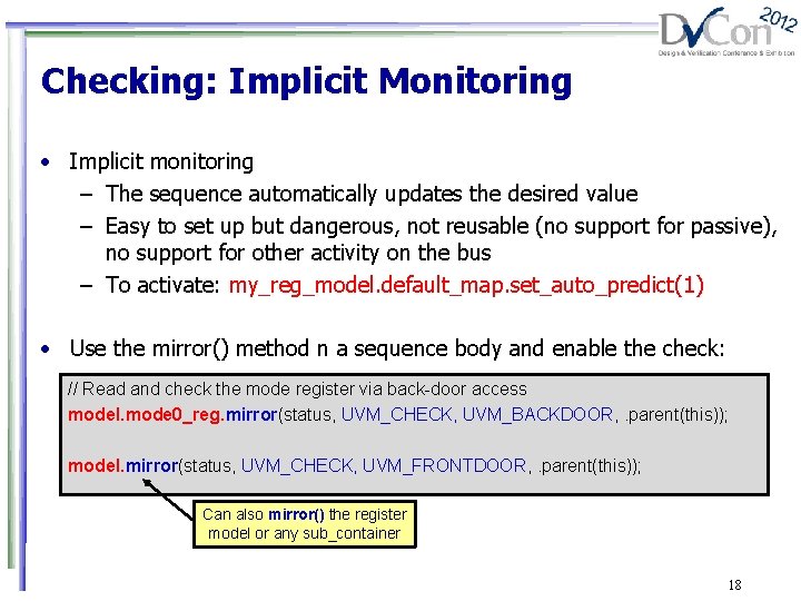 Checking: Implicit Monitoring • Implicit monitoring – The sequence automatically updates the desired value