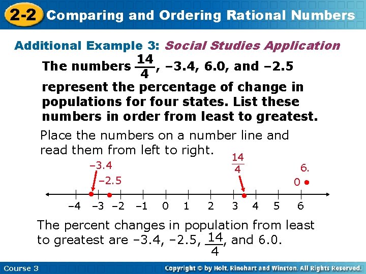 2 -2 Comparing and Ordering Rational Numbers Additional Example 3: Social Studies Application 14