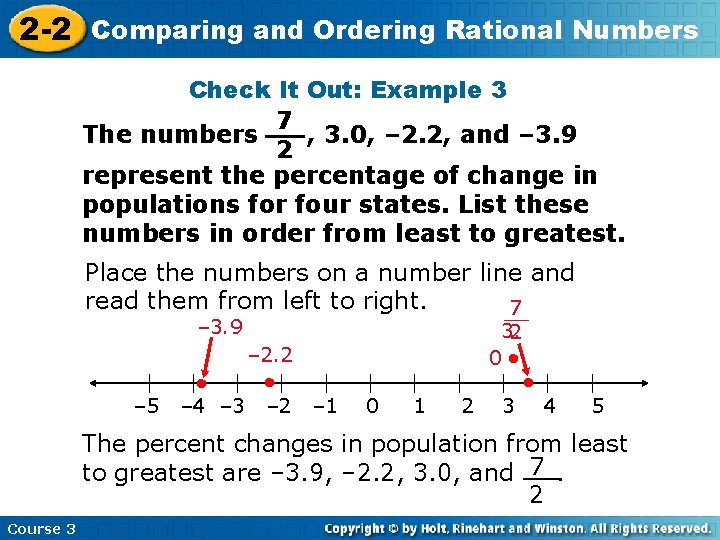 2 -2 Comparing and Ordering Rational Numbers Check It Out: Example 3 7 The