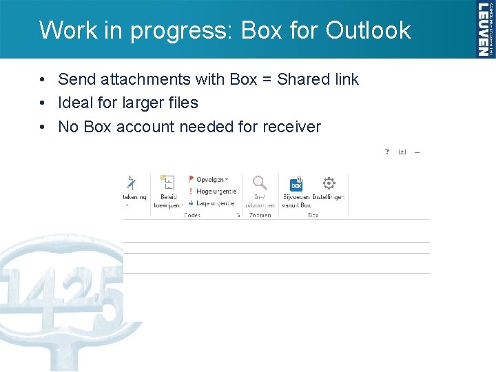 Work in progress: Box for Outlook • Send attachments with Box = Shared link