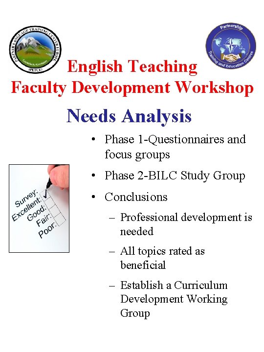 English Teaching Faculty Development Workshop Needs Analysis • Phase 1 -Questionnaires and focus groups