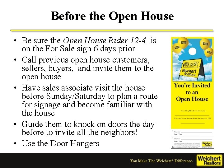 Before the Open House • Be sure the Open House Rider 12 -4 is
