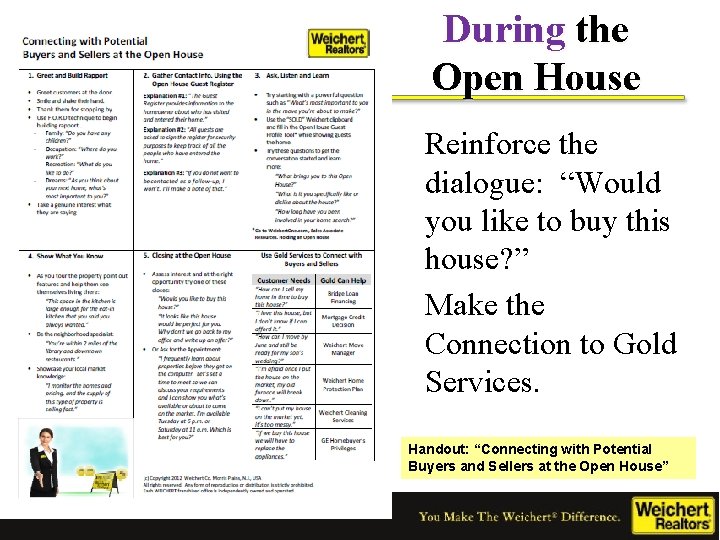 During the Open House Reinforce the dialogue: “Would you like to buy this house?