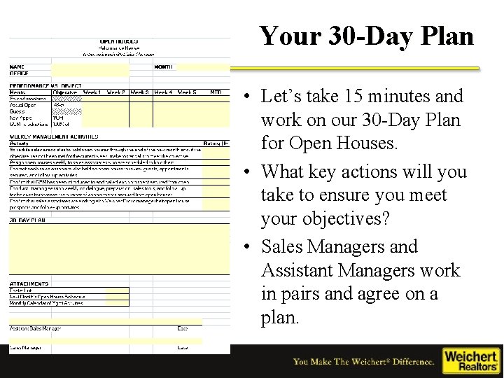 Your 30 -Day Plan • Let’s take 15 minutes and work on our 30
