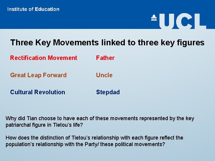 Three Key Movements linked to three key figures Rectification Movement Father Great Leap Forward