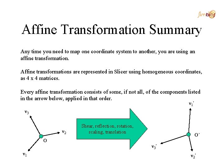 Affine Transformation Summary Any time you need to map one coordinate system to another,