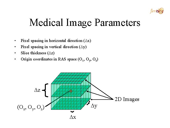 Medical Image Parameters • • Pixel spacing in horizontal direction ( x) Pixel spacing