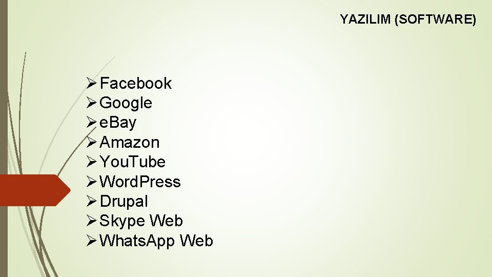 YAZILIM (SOFTWARE) Ø Facebook Ø Google Ø e. Bay Ø Amazon Ø You. Tube