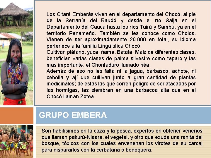 Los Citará Emberás viven en el departamento del Chocó, al pie de la Serranía Los Citará Emberás viven en el departamento del Chocó, al pie de la Serranía