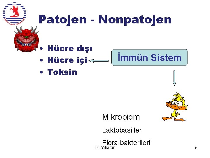 Patojen - Nonpatojen • Hücre dışı • Hücre içi • Toksin İmmün Sistem Mikrobiom