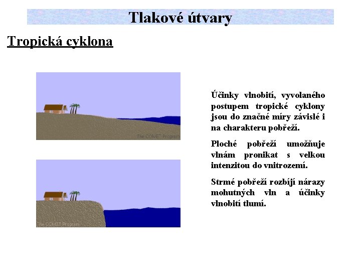 Tlakové útvary Tropická cyklona Účinky vlnobití, vyvolaného postupem tropické cyklony jsou do značné míry