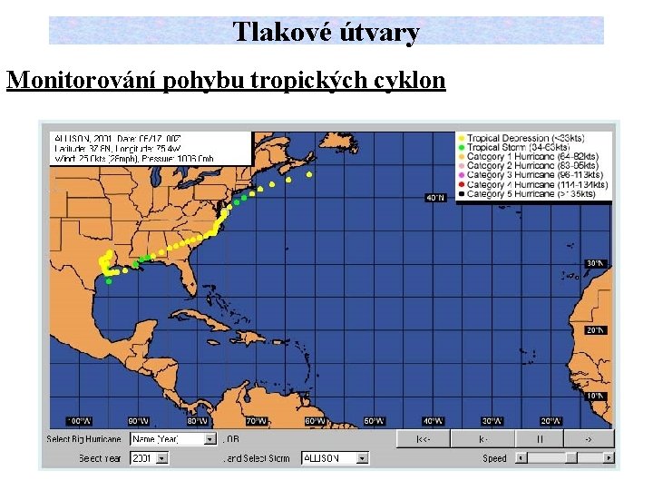 Tlakové útvary Monitorování pohybu tropických cyklon 