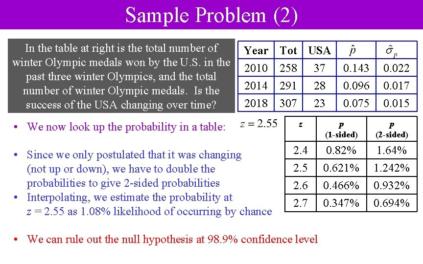 Sample Problem (2) In the table at right is the total number of winter