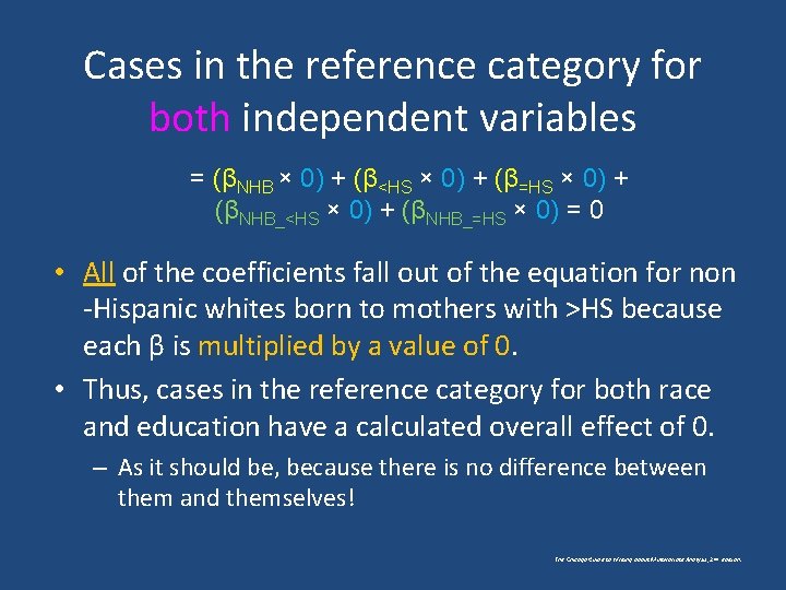 Cases in the reference category for both independent variables = (βNHB × 0) +