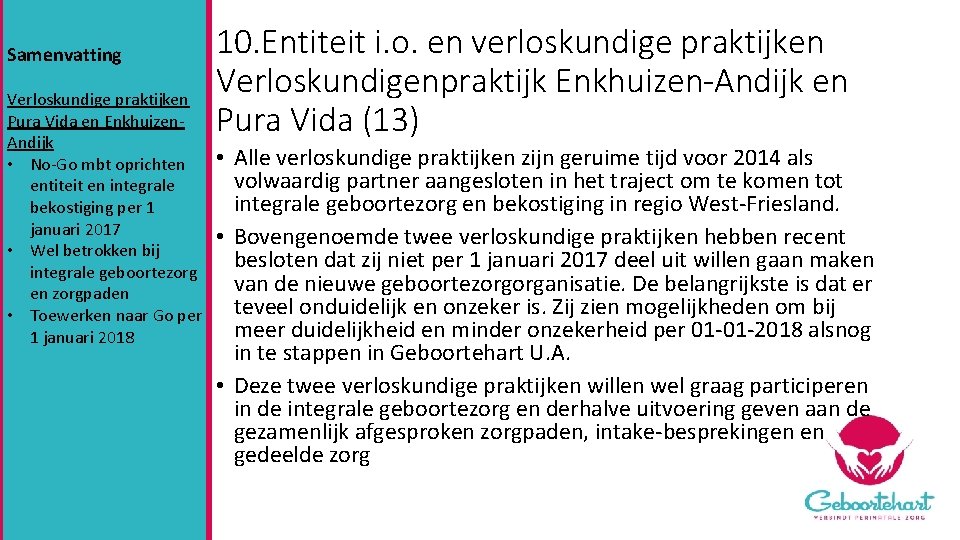 Samenvatting Verloskundige praktijken Pura Vida en Enkhuizen. Andijk • No-Go mbt oprichten entiteit en