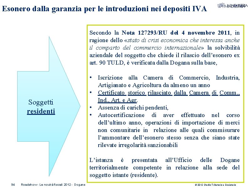 Esonero dalla garanzia per le introduzioni nei depositi IVA Secondo la Nota 127293/RU del