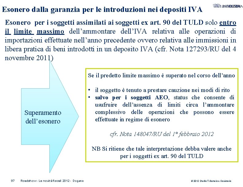 Esonero dalla garanzia per le introduzioni nei depositi IVA Esonero per i soggetti assimilati