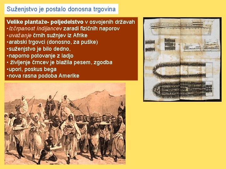 Suženjstvo je postalo donosna trgovina Velike plantaže- poljedelstvo v osvojenih državah • Izčrpanost Indijancev