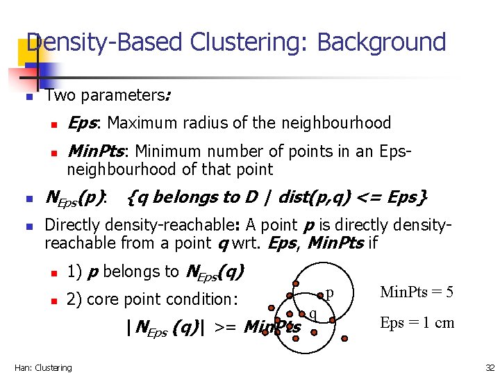 Density-Based Clustering: Background n n n Two parameters: n Eps: Maximum radius of the