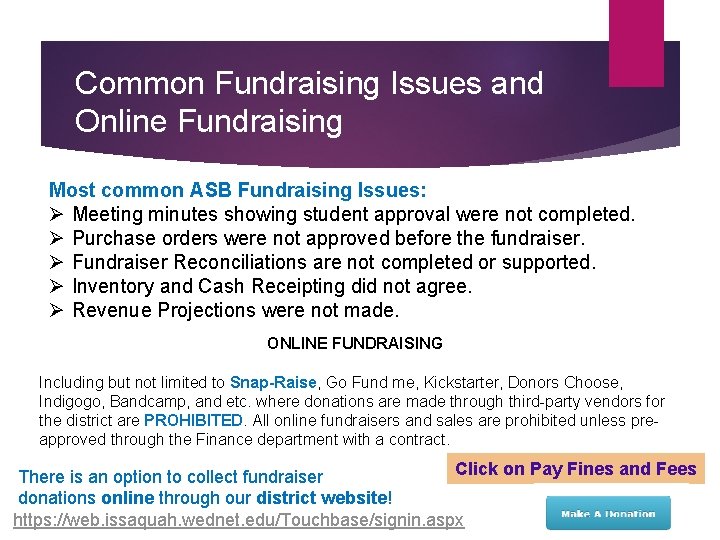 Common Fundraising Issues and Online Fundraising Most common ASB Fundraising Issues: Ø Meeting minutes