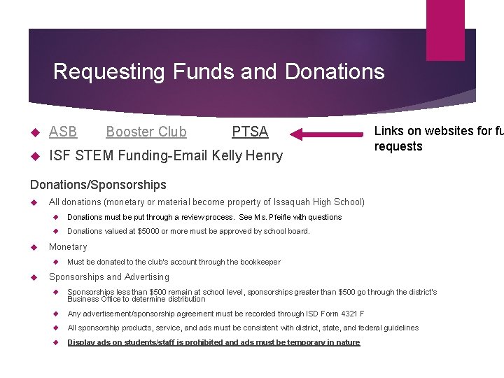 Requesting Funds and Donations ASB Booster Club PTSA ISF STEM Funding-Email Kelly Henry Links