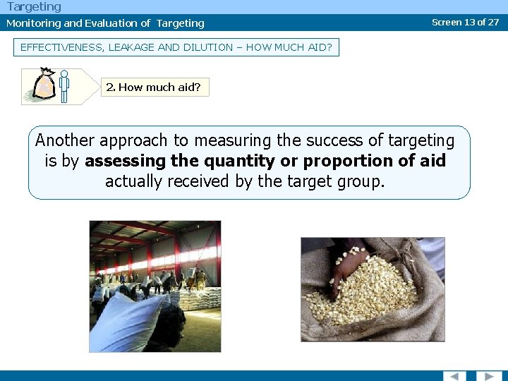 Targeting Monitoring and Evaluation of Targeting Screen 13 of 27 EFFECTIVENESS, LEAKAGE AND DILUTION