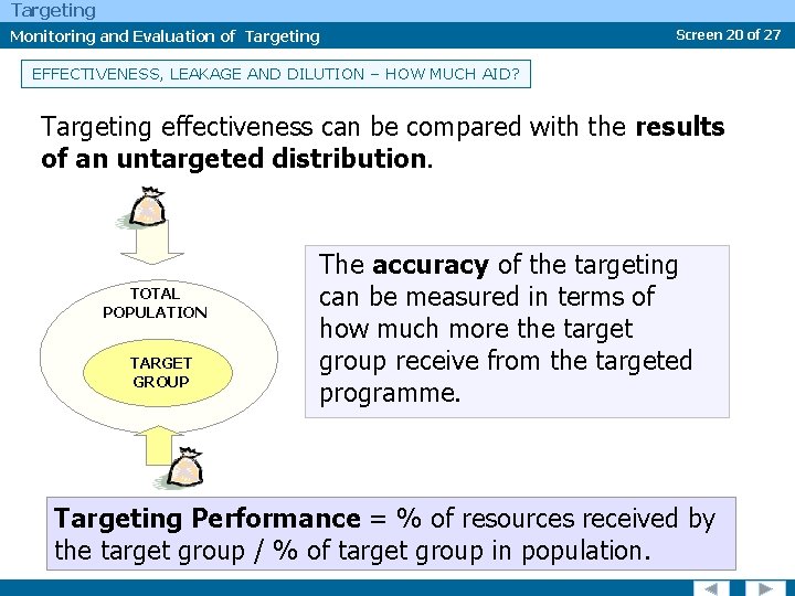 Targeting Monitoring and Evaluation of Targeting Screen 20 of 27 EFFECTIVENESS, LEAKAGE AND DILUTION