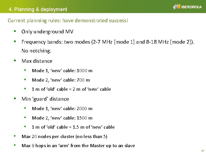 4. Planning & deployment Current planning rules: have demonstrated success! • Only underground MV