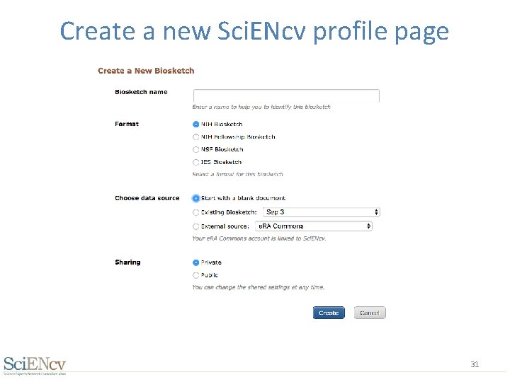 Create a new Sci. ENcv profile page 31 