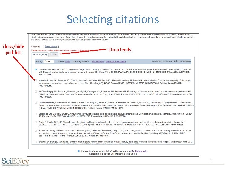 Selecting citations Show/hide pick list Data feeds 35 