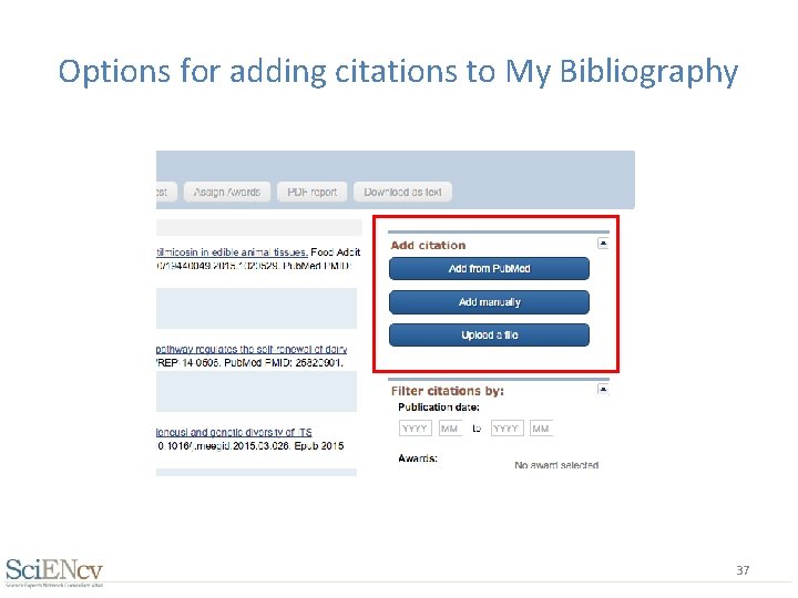 Options for adding citations to My Bibliography 37 