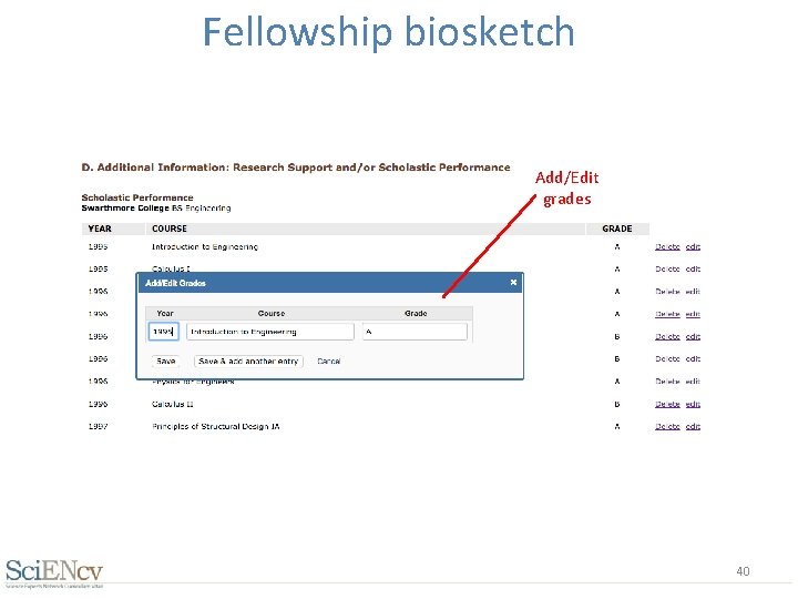 Fellowship biosketch Add/Edit grades 40 