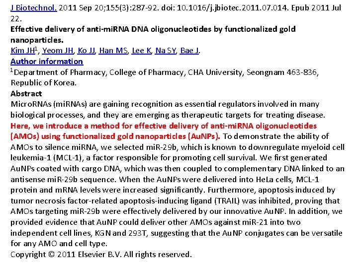 J Biotechnol. 2011 Sep 20; 155(3): 287 -92. doi: 10. 1016/j. jbiotec. 2011. 07.